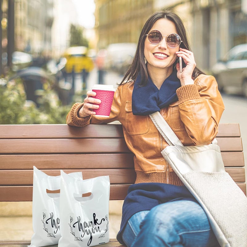 KEEPARTY 100 PCS Small Thank You Merchandise Bags Plastic Goodie Bags Party Favor Bags for Birthday Party Baby Shower Wedding Merchandise Gifts Trade Shows (White) - Image 3